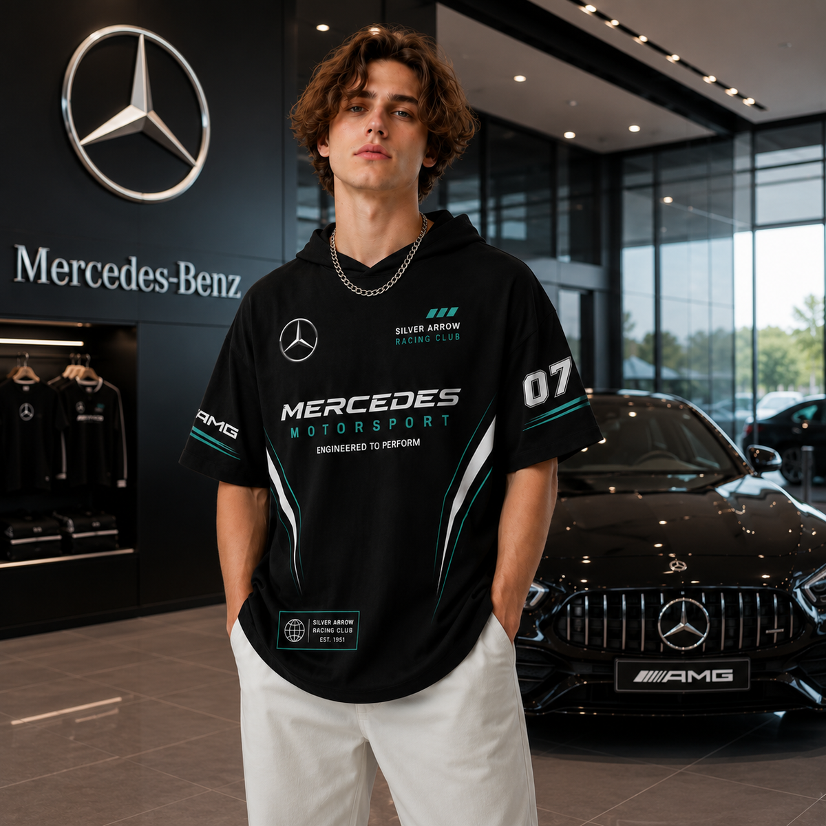 Mercedes Silver Arrow 07 Oversized Racing Hoodie Tee