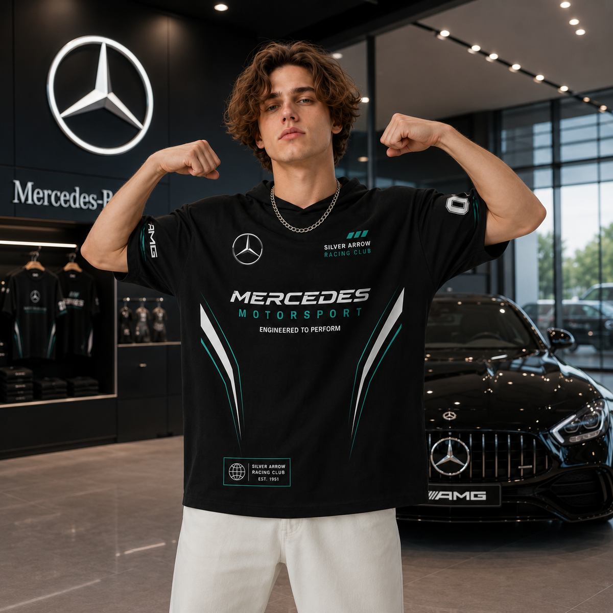 Mercedes Silver Arrow 07 Oversized Racing Hoodie Tee