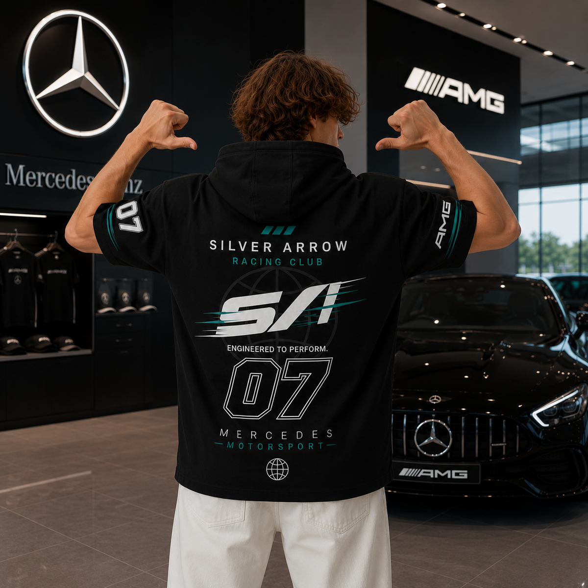 Mercedes Silver Arrow 07 Oversized Racing Hoodie Tee