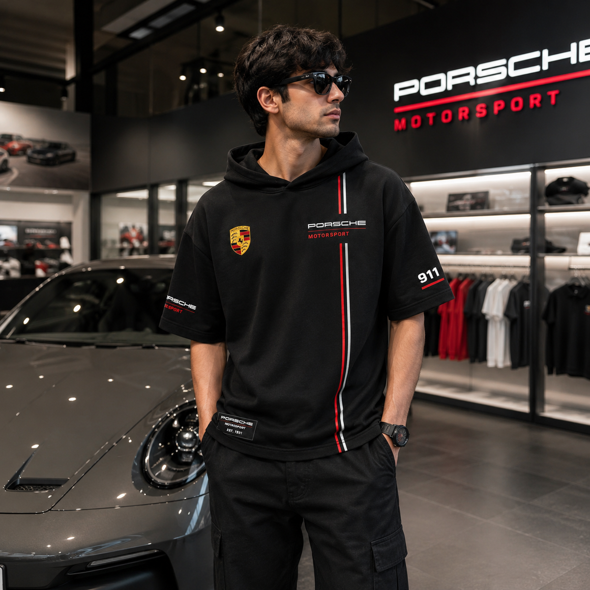 Porsche Motorsport Velocity Oversized Hooded Tee – Black