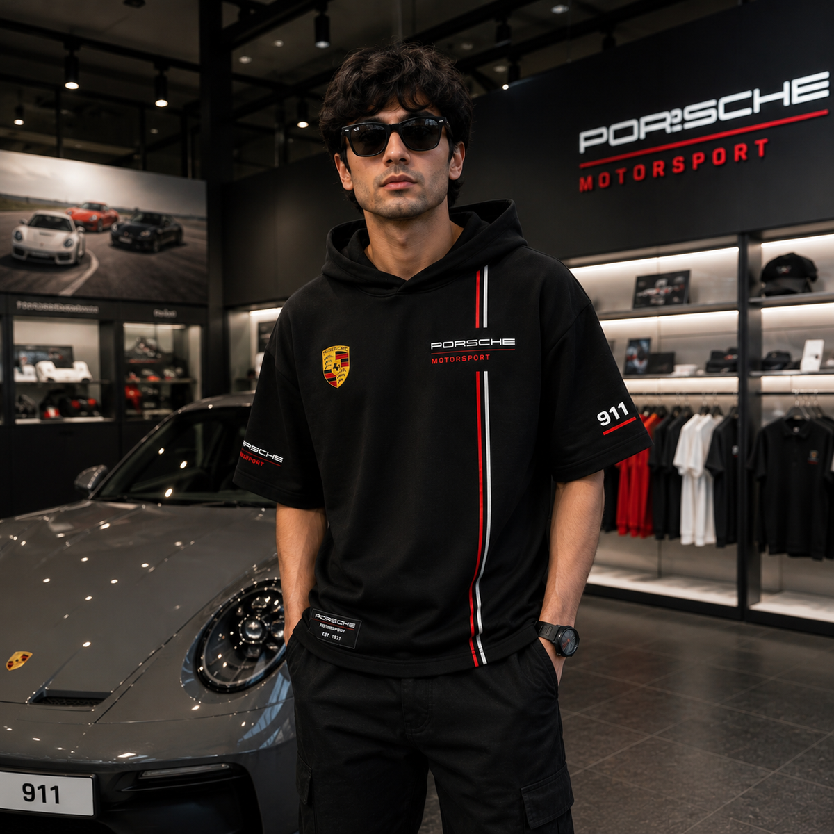 Porsche Motorsport Velocity Oversized Hooded Tee – Black