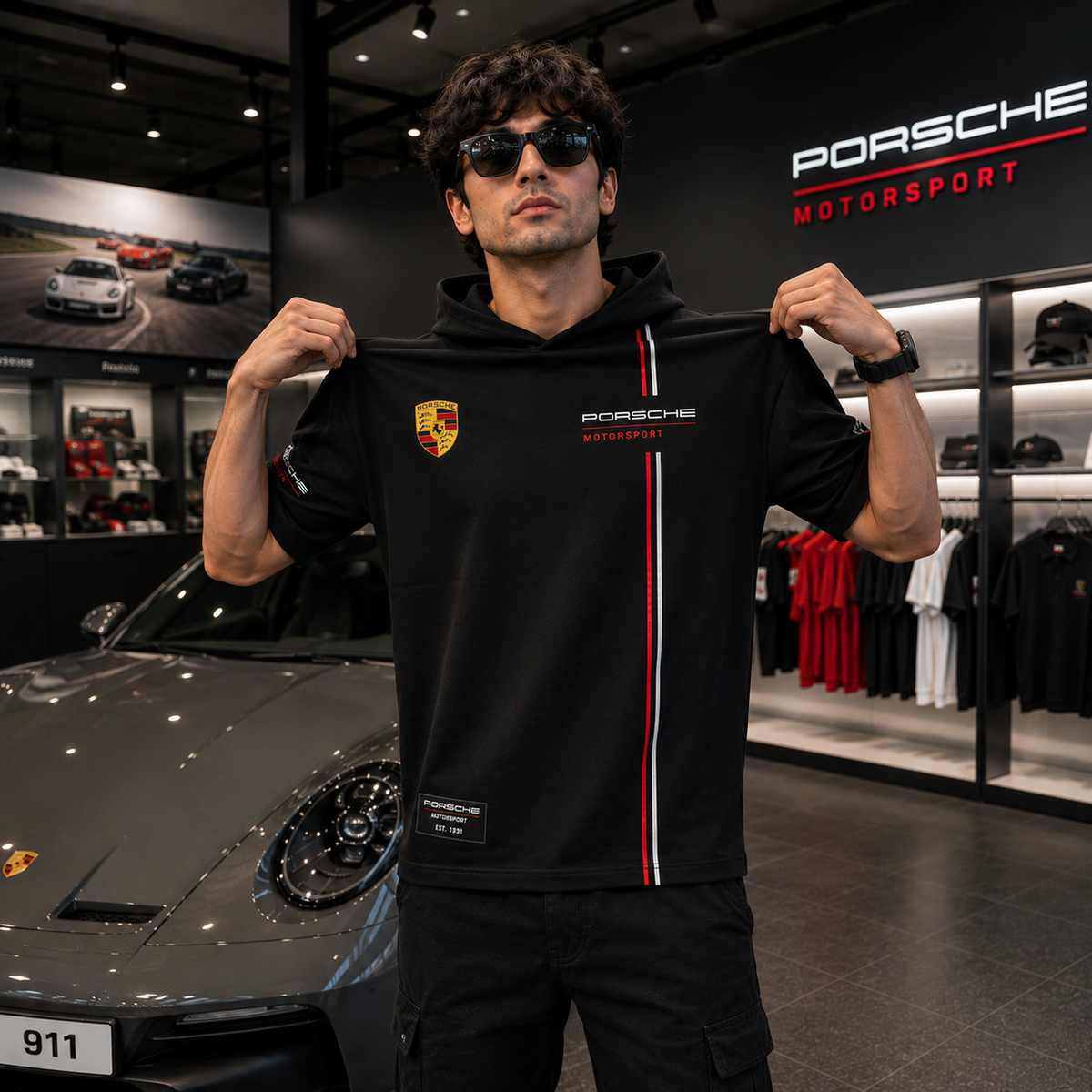 Porsche Motorsport Velocity Oversized Hooded Tee – Black