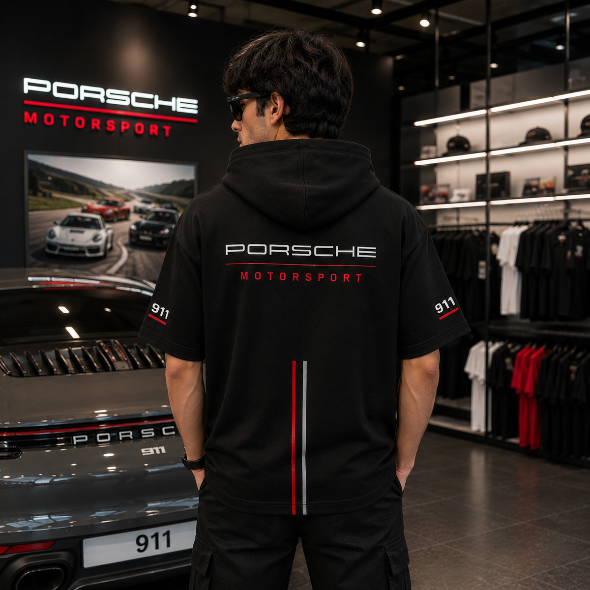 Porsche Motorsport Velocity Oversized Hooded Tee – Black