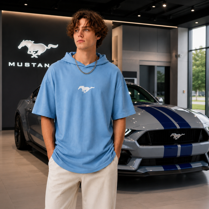 Mustang Freedom Stripe Oversized Hoodie Tee – Sky Blue
