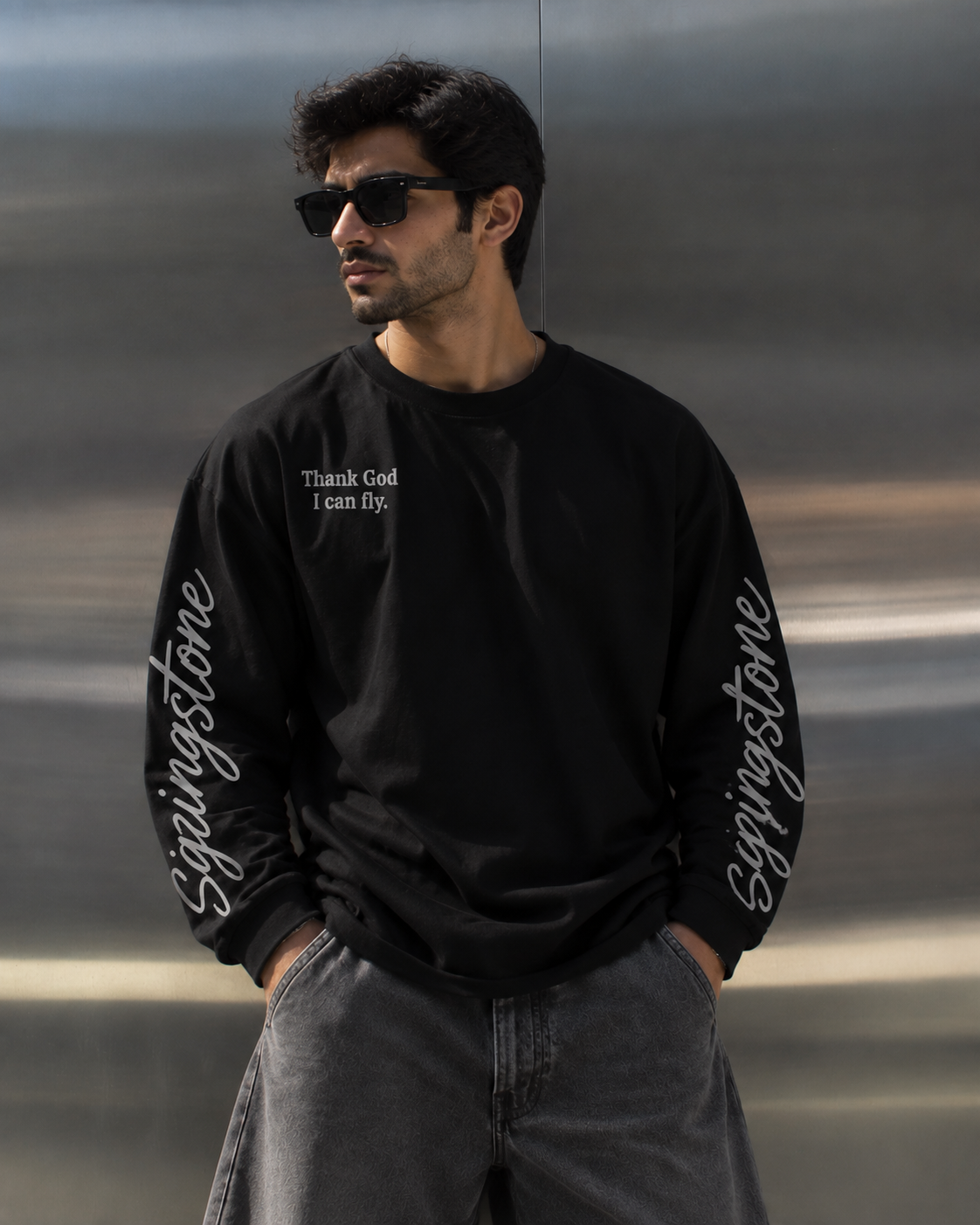 Thank God Waffle Tee - Black